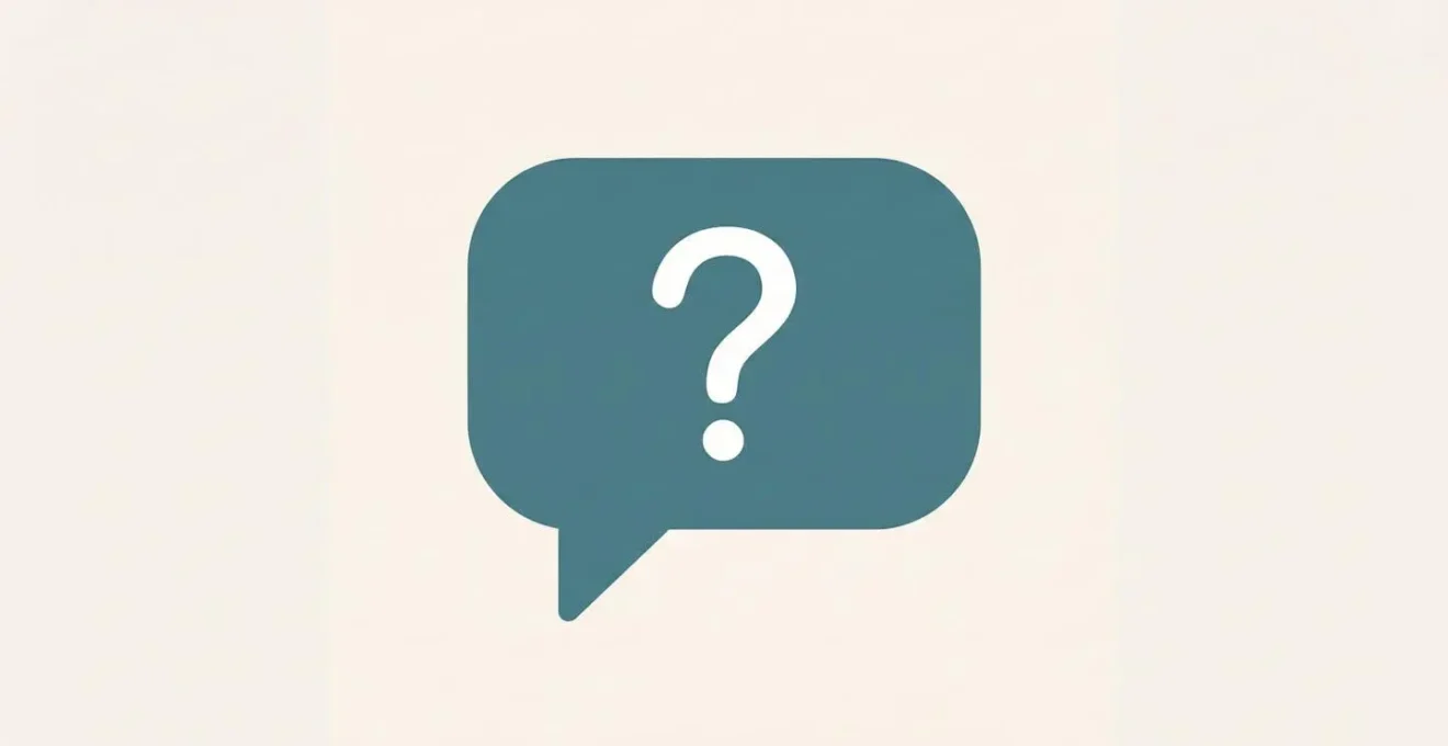 Bulle de dialogue blanche avec un point d'interrogation bleu, représentant les questions fréquentes.